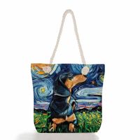 Women's Fashion Animal Starry Sky Canvas Shopping Bags sku image 16