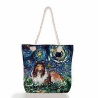 Women's Fashion Animal Starry Sky Canvas Shopping Bags sku image 24