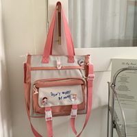 Kid's Medium Summer Canvas Letter Cute Zipper Shoulder Bag sku image 3