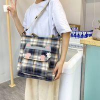 Women's Vintage Style Plaid Canvas Shopping Bags main image 3