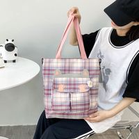 Women's Vintage Style Plaid Canvas Shopping Bags main image 2