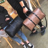 Unisex Vintage Style Solid Color Pu Leather Waterproof Travel Bags main image 6