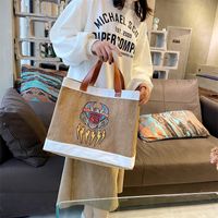 Women's Vintage Style Letter Color Block Cotton And Linen Shopping Bags main image 1