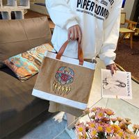 Women's Vintage Style Letter Color Block Cotton And Linen Shopping Bags main image 4