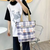 Women's Vintage Style Plaid Canvas Shopping Bags main image 5