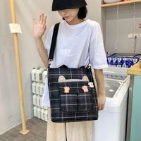 Women's Vintage Style Plaid Canvas Shopping Bags main image 6