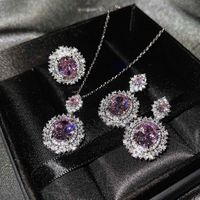 Fashion Flower Copper Inlay Zircon Women's Rings Earrings Necklace sku image 9