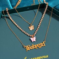 Retro Letter Alloy Inlay Rhinestones Women's Layered Necklaces 1 Piece main image 1