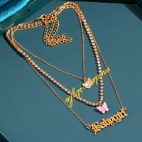 Retro Letter Alloy Inlay Rhinestones Women's Layered Necklaces 1 Piece main image 4