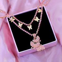 Fashion Butterfly Alloy Inlay Rhinestones Women's Layered Necklaces 1 Piece main image 5
