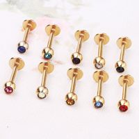 Fashion Solid Color Stainless Steel Inlay Artificial Diamond Ear Studs 1 Piece main image 4