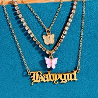 Retro Letter Alloy Inlay Rhinestones Women's Layered Necklaces 1 Piece main image 3
