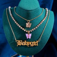 Retro Letter Alloy Inlay Rhinestones Women's Layered Necklaces 1 Piece main image 2