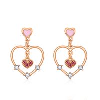 Retro Heart Shape Sterling Silver Inlay Zircon Drop Earrings 1 Pair main image 4