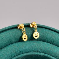 Fashion Smiley Face Titanium Steel Gold Plated Hollow Out Drop Earrings 1 Pair main image 1