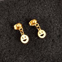 Fashion Smiley Face Titanium Steel Gold Plated Hollow Out Drop Earrings 1 Pair main image 3