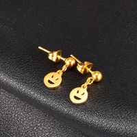 Fashion Smiley Face Titanium Steel Gold Plated Hollow Out Drop Earrings 1 Pair main image 2