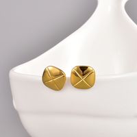 Fashion Cross Square Titanium Steel Gold Plated Ear Studs 1 Pair main image 5
