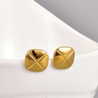 Fashion Cross Square Titanium Steel Gold Plated Ear Studs 1 Pair main image 8