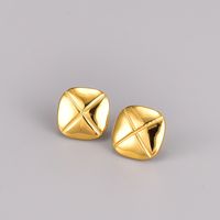Fashion Cross Square Titanium Steel Gold Plated Ear Studs 1 Pair main image 9