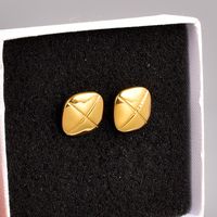 Fashion Cross Square Titanium Steel Gold Plated Ear Studs 1 Pair main image 7