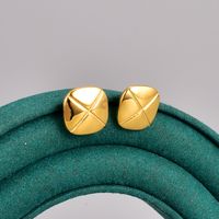Fashion Cross Square Titanium Steel Gold Plated Ear Studs 1 Pair main image 2
