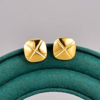 Fashion Cross Square Titanium Steel Gold Plated Ear Studs 1 Pair main image 3