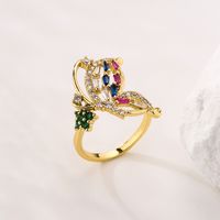 Fashion Leaf Butterfly Copper Gold Plated Zircon Open Ring 1 Piece main image 5