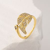 Fashion Leaf Butterfly Copper Gold Plated Zircon Open Ring 1 Piece main image 6