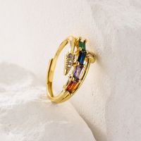 Fashion Leaf Butterfly Copper Gold Plated Zircon Open Ring 1 Piece main image 4