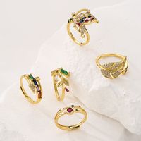 Fashion Leaf Butterfly Copper Gold Plated Zircon Open Ring 1 Piece main image 1