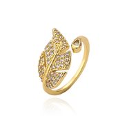 Fashion Leaf Butterfly Copper Gold Plated Zircon Open Ring 1 Piece sku image 4