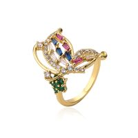 Fashion Leaf Butterfly Copper Gold Plated Zircon Open Ring 1 Piece sku image 5