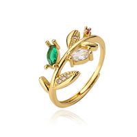 Fashion Leaf Butterfly Copper Gold Plated Zircon Open Ring 1 Piece sku image 3