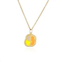 Fashion Irregular Color Block Copper Enamel Gold Plated Zircon Pendant Necklace 1 Piece sku image 4