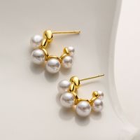 1 Pair Fashion C Shape Gold Plated Copper Artificial Pearls Gold Plated Ear Studs main image 3