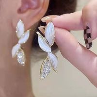 Fashion Leaves Copper Plating Artificial Diamond Drop Earrings 1 Pair main image 1