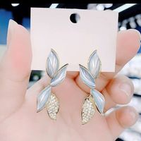 Fashion Leaves Copper Plating Artificial Diamond Drop Earrings 1 Pair sku image 1