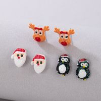 Cute Penguin Santa Claus Elk Alloy Unisex Ear Studs 3 Pairs main image 2