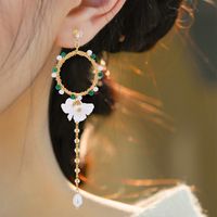 Baroque Style Round Flower Copper Earrings Tassel Artificial Pearls Natural Stone Copper Earrings 1 Pair main image 1