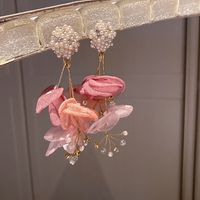 Sweet Flower Alloy Cloth Inlay Crystal Rhinestones Pearl Women's Drop Earrings 1 Pair main image 2