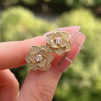 Fashion Flower Copper Plating Artificial Diamond Ear Studs 1 Pair main image 7