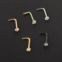 Simple Style Solid Color Stainless Steel Inlay Zircon Nose Studs 1 Piece main image 2