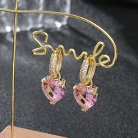 Fashion Geometric Heart Shape Copper Inlay Zircon Drop Earrings 1 Pair sku image 1