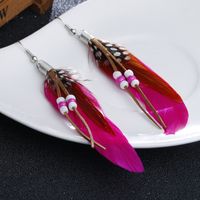 Fashion Solid Color Feather Beaded Tassel Women's Drop Earrings 1 Pair sku image 6