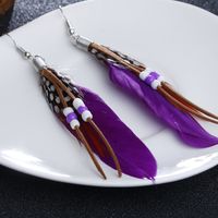 Fashion Solid Color Feather Beaded Tassel Women's Drop Earrings 1 Pair sku image 2