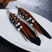 Fashion Solid Color Feather Beaded Tassel Women's Drop Earrings 1 Pair sku image 7
