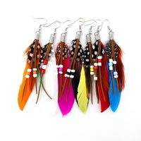 Fashion Solid Color Feather Beaded Tassel Women's Drop Earrings 1 Pair main image 6