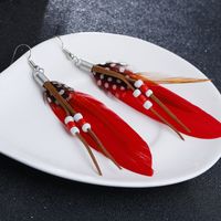 Fashion Solid Color Feather Beaded Tassel Women's Drop Earrings 1 Pair sku image 3