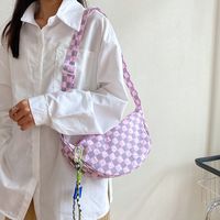 Women's Medium Nylon Plaid Solid Color Fashion Semicircle Zipper Crossbody Bag main image 4
